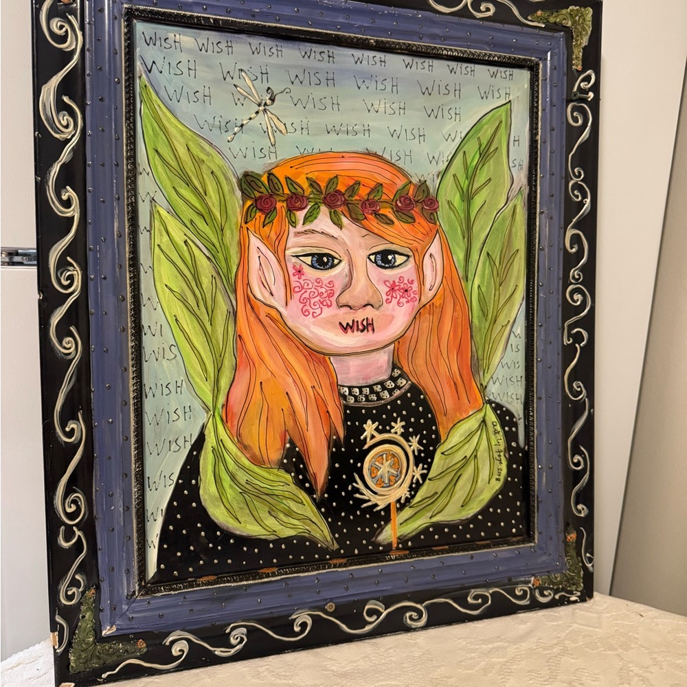 Whimsical Fairy‎ Painting with Black Frame